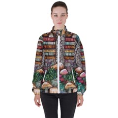 Bewitch Stipe Black Art Incantation Enchant Champignon Shiitake Witchcraft Black Magic Witch Women s High Neck Windbreaker