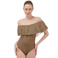 Coyote Brown	 - 	off Shoulder Velour Bodysuit by ColorfulSwimWear