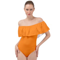 Heat Wave Orange	 - 	off Shoulder Velour Bodysuit by ColorfulSwimWear