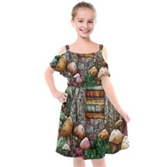 Bewitch Stipe Black Art Incantation Enchant Champignon Shiitake Witchcraft Black Magic Witch Kids  Cut Out Shoulders Chiffon Dress by GardenOfOphir