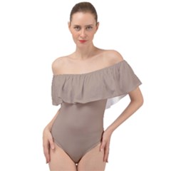 Stucco Brown	 - 	off Shoulder Velour Bodysuit by ColorfulSwimWear