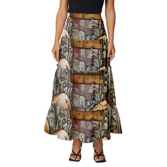 Bewitch Stipe Black Art Incantation Enchant Champignon Shiitake Witchcraft Black Magic Witch Tiered Ruffle Maxi Skirt