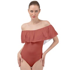 Medium Carmine	 - 	off Shoulder Velour Bodysuit by ColorfulSwimWear