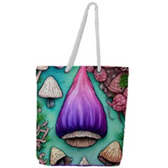 Veil Presto Psilocybin Superstition Agaric Trick Button Mushroom Sciopticon Diablerie Voodoo Fairy Full Print Rope Handle Tote (large) by GardenOfOphir