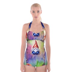 Thaumaturgy Magically Prestidigitation Sleight Of Hand Fly Agaric Abracadabra Boyleg Halter Swimsuit  by GardenOfOphir