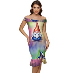 Thaumaturgy Magically Prestidigitation Sleight Of Hand Fly Agaric Abracadabra Off Shoulder Ruffle Split Hem Bodycon Dress by GardenOfOphir