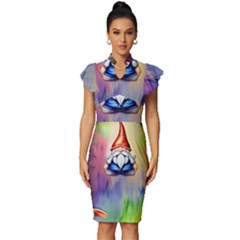 Thaumaturgy Magically Prestidigitation Sleight Of Hand Fly Agaric Abracadabra Vintage Frill Sleeve V-neck Bodycon Dress by GardenOfOphir