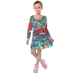 Necromancy Mushroom Kids  Long Sleeve Velvet Dress