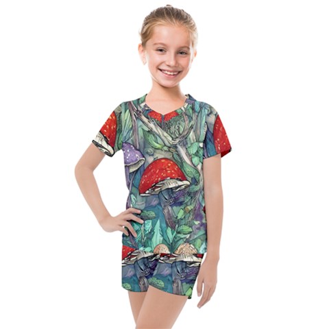 Necromancy Mushroom Kids  Mesh Tee And Shorts Set by GardenOfOphir