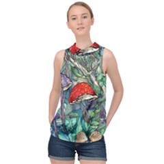 Necromancy Mushroom High Neck Satin Top by GardenOfOphir