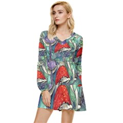 Necromancy Mushroom Tiered Long Sleeve Mini Dress by GardenOfOphir