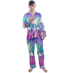 Magician s Charm Mushroom Men s Long Sleeve Satin Pajamas Set by GardenOfOphir