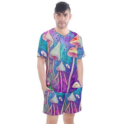 Magician s Charm Mushroom Men s Mesh Tee And Shorts Set by GardenOfOphir