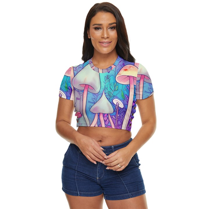 Magician s Charm Mushroom Side Button Cropped Tee