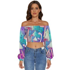 Magician s Charm Mushroom Long Sleeve Crinkled Weave Crop Top