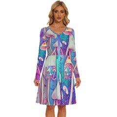 Magician s Charm Mushroom Long Sleeve Dress With Pocket