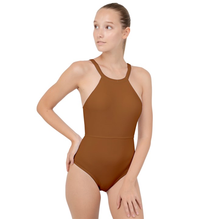 Rust Orange	 - 	High Neck One Piece Swimsuit