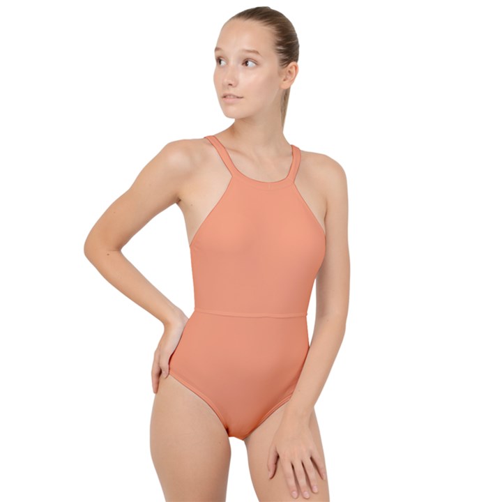 Light Orange	 - 	High Neck One Piece Swimsuit