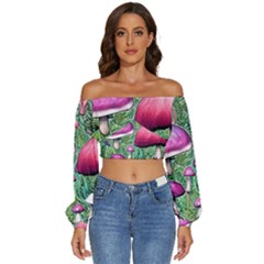 Conjuration Mushroom Long Sleeve Crinkled Weave Crop Top