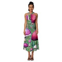 Conjuration Mushroom Sleeveless Cross Front Cocktail Midi Chiffon Dress