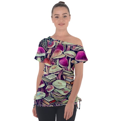 Sorcery Mushroom Off Shoulder Tie-up Tee by GardenOfOphir