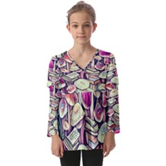 Sorcery Mushroom Kids  V Neck Casual Top