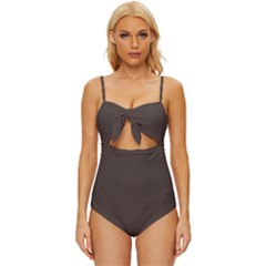 Dark Taupe Grey	 - 	knot Front One-piece Swimsuit by ColorfulSwimWear