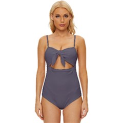 Dark Smoke Grey	 - 	knot Front One-piece Swimsuit by ColorfulSwimWear