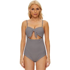 Mink Grey	 - 	knot Front One-piece Swimsuit by ColorfulSwimWear