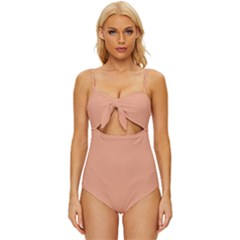 Coral Sands Orange	 - 	knot Front One-piece Swimsuit by ColorfulSwimWear