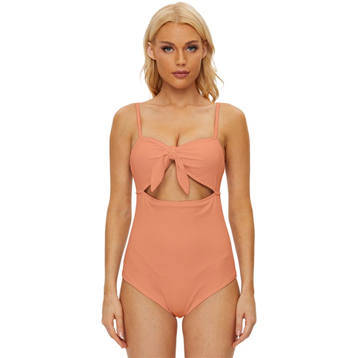 Atomic Tangerine Orange	 - 	Knot Front One-Piece Swimsuit