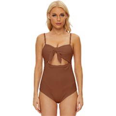 Fuzzy Wuzzy Brown	 - 	knot Front One-piece Swimsuit by ColorfulSwimWear