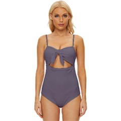 Fog Grey	 - 	knot Front One-piece Swimsuit by ColorfulSwimWear