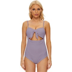 Heliotrope Grey	 - 	knot Front One-piece Swimsuit by ColorfulSwimWear