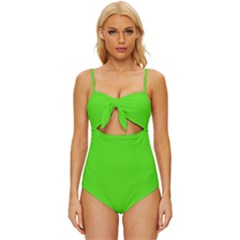 Nebula Green	 - 	knot Front One-piece Swimsuit by ColorfulSwimWear