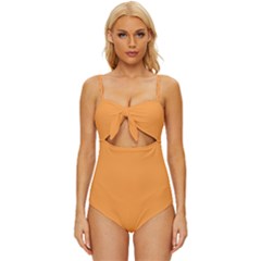 Neon Carrot Orange	 - 	knot Front One-piece Swimsuit by ColorfulSwimWear