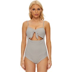 Silver Plated Grey	 - 	knot Front One-piece Swimsuit by ColorfulSwimWear