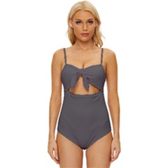 Vampire Grey	 - 	knot Front One-piece Swimsuit by ColorfulSwimWear