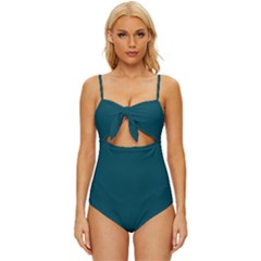 Eagle Green	 - 	knot Front One-piece Swimsuit by ColorfulSwimWear