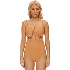 Sandy Orange	 - 	knot Front One-piece Swimsuit by ColorfulSwimWear