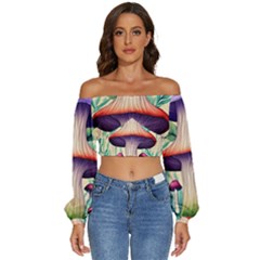 Magician s Conjuration Design Long Sleeve Crinkled Weave Crop Top