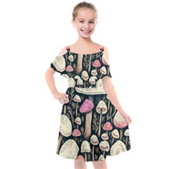 Spell Chanterelle Design Kids  Cut Out Shoulders Chiffon Dress by GardenOfOphir