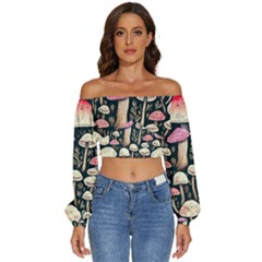 Spell Chanterelle Design Long Sleeve Crinkled Weave Crop Top