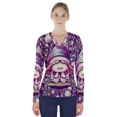 Toadstool Charm For Necromancy And Conjuration V-neck Long Sleeve Top by GardenOfOphir