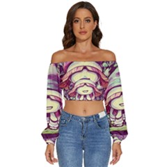 Toadstool Charm For Necromancy And Conjuration Long Sleeve Crinkled Weave Crop Top