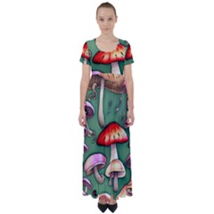 Glamour Mushroom For Enchantment And Bewitchment High Waist Short Sleeve Maxi Dress by GardenOfOphir