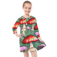 Glamour Mushroom For Enchantment And Bewitchment Kids  Quarter Sleeve Shirt Dress by GardenOfOphir