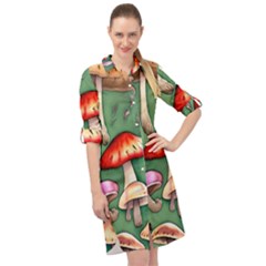 Glamour Mushroom For Enchantment And Bewitchment Long Sleeve Mini Shirt Dress by GardenOfOphir