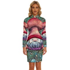 Black Art Mushroom For Incantation And Witchcraft Long Sleeve Shirt Collar Bodycon Dress