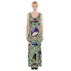 Presto Mushroom For Prestidigitation And Legerdemain Thigh Split Maxi Dress by GardenOfOphir